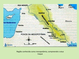 Região conhecida como mesopotâmia, compreende o atua
Iraque
 