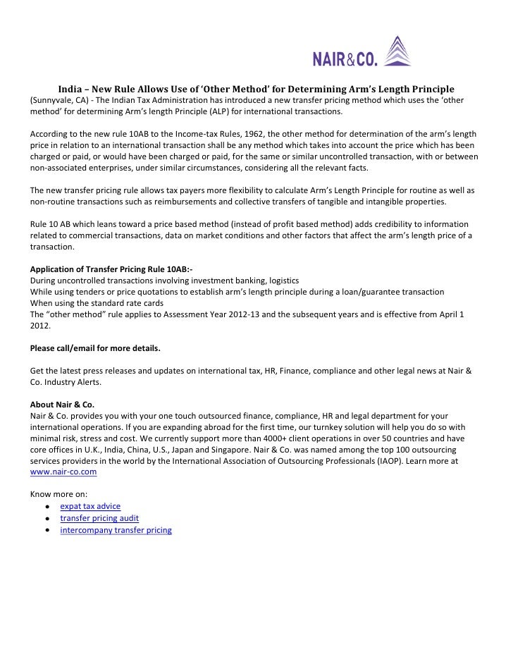 India New Rule Allows Use of ‘Other Method’ for Determining Arm’s