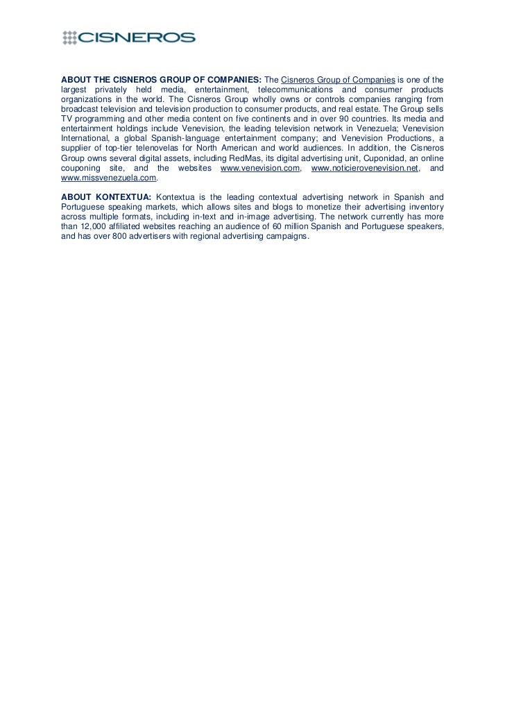 CISNEROS GROUP'S REDMAS ACQUIRES KONTEXTUA
