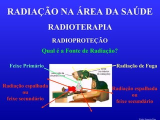 RADIOTERAPIA
RADIAÇÃO NA ÁREA DA SAÚDE
RADIOPROTEÇÃO
Qual é a Fonte de Radiação?
Feixe Primário Radiação de Fuga
Radiação espalhada
ou
feixe secundário
Radiação espalhada
ou
feixe secundário
Walter Siqueira Paes
 