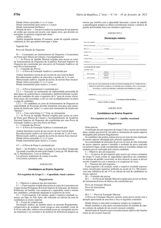 5756

Diário da República, 2.ª série — N.º 34 — 16 de fevereiro de 2012

Ditado rítmico percutido a 1 e a 2 vozes
Ditado instrumental (pelo menos a 2 vozes)
Ditado instrumental polifónico
Deteção de erros — esta prova realiza-se na presença de um quarteto
de cordas que executa um excerto com alguns erros, que deverão ser
corrigidos na partitura original pelo aluno
Análise auditiva
Análise preparada durante 45 minutos, sendo de seguida exposta
oralmente ao Júri que poderá interrogar o aluno

motora que interfira com a capacidade funcional, a ponto de impedir
a aprendizagem própria ou alheia (coordenação motora e ausência de
grande deformidade física nos membros superiores).
ANEXO XVI.1
Declaração médica
Nome do candidato______________________________________________________________

Segunda fase

Data de Nascimento |__|__|-|__|__|-|__|__|__|__|

Prova de Direção de Orquestra

BI/CC n.º |__|__|__|__|__|__|__|__| Validade |__|__|-|__|__|-|__|__|__|__|
Estado Civil _________________

IV — Licenciatura em Instrumentista de Orquestra e Licenciatura
em Piano para Música de Câmara e Acompanhamento
1 — As Provas de Aptidão Musical exigidas para acesso ao curso
de Instrumentista de Orquestra da Academia Nacional Superior de
Orquestra são constituídas por uma prova de Formação Auditiva e de
uma Prova Instrumental.
2 — Conteúdo das Provas:
2.1 — A Prova de Formação Auditiva é constituída por:
Análise harmónica escrita de um excerto de um Coral de Bach
Reconhecimento auditivo de intervalos e acordes de 3 e 4 sons
Memorização auditiva, seguida da escrita, da mesma frase musical
Ditado rítmico percutido a 1 e a 2 vozes
Ditado instrumental (pelo menos a 2 vozes)
2.2 — A Prova Instrumental é constituída por:
2.2.1 — Execução no instrumento da especialidade pretendida de
duas peças de características contrastantes, preferencialmente escolhidas pelo candidato de entre o repertório do 8.º grau do ensino oficial.
Estas peças são executadas a solo ou com acompanhamento ao piano
a cargo do candidato;
2.2.2 — Os candidatos ao curso de Instrumentista de Orquestra na
especialidade de Percussão deverão interpretar uma peça num instrumento da família das “peles” e a outra num instrumento da família das
“lâminas”;
2.2.3 — Uma curta leitura à 1.ª Vista, no instrumento.
3 — As Provas de Aptidão Musical exigidas para acesso ao curso
de Piano para Música de Câmara e Acompanhamento da Academia
Nacional Superior de Orquestra são constituídas por uma Prova de
Formação Auditiva e por uma Prova de Piano.
4 — Conteúdo das Provas
4.1 — A Prova de Formação Auditiva é constituída por:
Análise harmónica escrita de um excerto de um Coral de Bach
Reconhecimento auditivo de intervalos e acordes de 3 e de 4 sons
Memorização auditiva, seguida da escrita da mesma frase musical
Ditado rítmico percutido a 1 e a 2 vozes
Ditado instrumental (pelo menos a 2 vozes)
4.2 — A Prova de Piano é constituída por:
Bach — um Prelúdio e Fuga, à escolha, do Cravo-Bem-Temperado
Um estudo, à escolha, de entre os de Chopin, Czerny op.740, Moskovsky
op.72, Rachmaninov, Liszt ou Debussy
Um primeiro andamento de sonata à escolha
Uma leitura à primeira vista
ANEXO XVI
Candidatura ao Ensino Superior
Pré-requisitos do Grupo U — Capacidade visual e motora
Regulamento
I — Objetivos e natureza dos pré-requisitos:
I.1 — O pré-requisito exigido para acesso ao curso de Licenciatura em
Língua Gestual Portuguesa da Escola Superior de Educação, do Instituto
Politécnico de Setúbal, visa comprovar a capacidade visual e motora
dos candidatos, considerada adequada às exigências do curso.
I.2 — O pré-requisito é de seleção, sendo o respetivo resultado expresso em Apto ou Não Apto, não influindo no cálculo da nota de
candidatura ao ensino superior.
II — Forma de comprovação
Declaração médica, de modelo anexo ao presente Regulamento,
comprovativa de acuidade visual (exige-se uma acuidade visual de
8/10 em cada olho, embora essa acuidade possa ser conseguida através
de tratamento e ou correção) e de ausência de deficiência psíquica ou

Morada _______________________________________________________________________
Código Postal |__|__|__|__|-|__|__|__|

Localidade___________________________________

Telefone n.º |__|__|__|__|__|__|__|__|__|

CAPACIDADE DE VISÃO
Acuidade visual
Sem correção
Com correção

Direito
Esquerdo
Direito
Esquerdo

DECLARA-SE, PARA EFEITOS DE ACESSO AO ENSINO SUPERIOR, QUE O CANDIDATO NÃO
APRESENTA DEFICIÊNCIA PSÍQUICA, OU MOTORA QUE INTERFIRA COM A CAPACIDADE
FUNCIONAL, A PONTO DE IMPEDIR A APRENDIZAGEM PRÓPRIA OU ALHEIA

Emitido em |__|__|-|__|__|-|__|__|__|__|
O MÉDICO _____________________________N.º de Inscrição na Ordem dos Médicos _______________
(colocar carimbo ou vinheta)

ANEXO XVII
Candidatura ao Ensino Superior
Pré-requisitos do Grupo V — Aptidão vocacional
Regulamento
Notas prévias
A realização dos pré-requisitos do Grupo V deve ocorrer nas mesmas
datas, sempre que possível, em todas as instituições de ensino superior
abrangidas pelo presente Regulamento.
Os candidatos não podem realizar provas em mais de uma instituição
de ensino superior abrangida pelo presente regulamento.
Na eventualidade de realização de provas em mais de uma instituição
de ensino superior, apenas é atendido o resultado da prova realizada
em primeiro lugar, sendo considerados nulos os resultados obtidos nas
restantes provas realizadas pelo mesmo candidato.
I — Objetivos dos pré-requisitos
I.1 — As provas de pré-requisito para acesso aos cursos constantes
do Grupo V visam avaliar as capacidades específicas dos candidatos
no domínio da aptidão vocacional, na área musical, as quais se devem
revelar compatíveis com a natureza e as exigências do curso.
II — Natureza dos pré-requisitos
O pré-requisito é de seriação, sendo o respetivo resultado expresso
numa classificação numérica atribuída na escala de 0 a 200 pontos,
com uma influência de até 15 % no cálculo da nota de candidatura ao
ensino superior.
III — Conteúdo das provas
III.1 — As Provas de Aptidão Musical exigidas para acesso ao Ramo
de Instrumento/Ensino da Música são constituídas por:
Prova de Formação Musical
Prova de Instrumento
Entrevista
III.1.1 — Prova de Formação Musical
A Prova de Formação Musical consiste numa prova escrita com a
duração aproximada de uma hora e foca os seguintes conteúdos:
Ditado rítmico a uma parte (compasso simples ou composto)
Ditado melódico a uma parte (reconhecimento da melodia de topo,
no contexto da audição de um excerto musical completo
Identificação de funções tonais (reconhecimento auditivo das funções
tonais de um excerto musical)

 