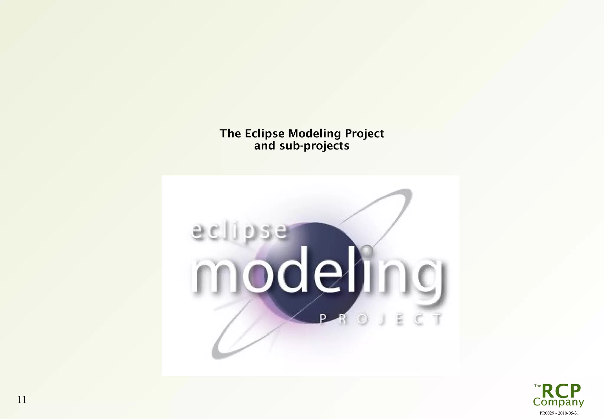 PR0029 - 2010-05-31
11
The Eclipse Modeling Project
and sub-projects
 