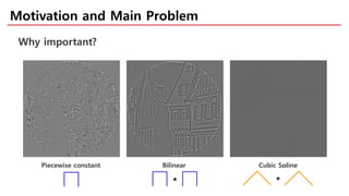 Motivation and Main Problem
Why important?
Piecewise constant Bilinear Cubic Spline
 