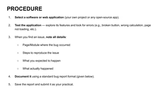 To generate a bug report for a given software defect or system error. | PDF