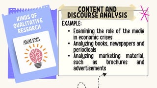 •
•
•
CONTENT AND
DISCOURSE ANALYSIS
 