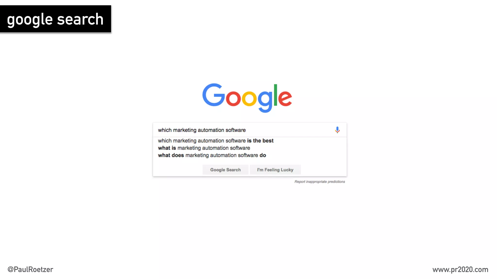 google search
@PaulRoetzer www.pr2020.com
 