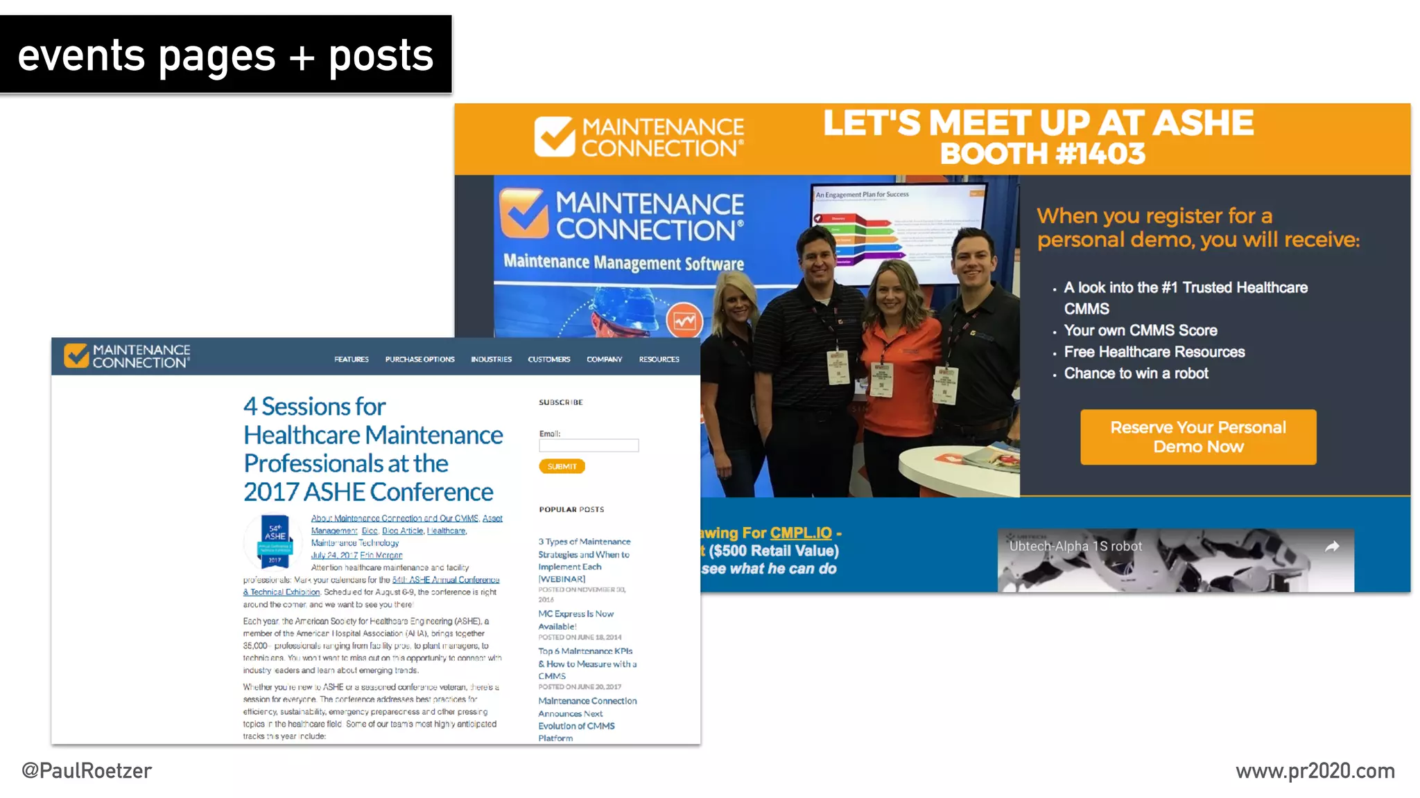 events pages + posts
@PaulRoetzer www.pr2020.com
 