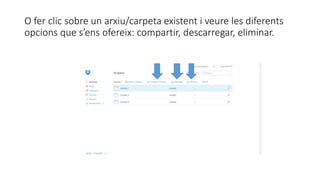 O fer clic sobre un arxiu/carpeta existent i veure les diferents 
opcions que s’ens ofereix: compartir, descarregar, eliminar. 
