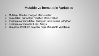 Immutable Variable Sample Understanding Variables in Computer Programming | PPTX