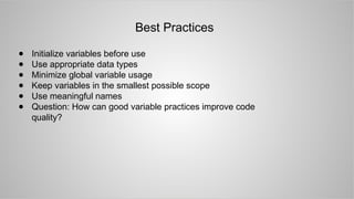 Understanding Variables in Computer Programming | PPTX