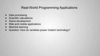 Understanding Variables in Computer Programming | PPTX