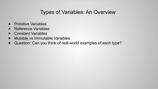 Understanding Variables in Computer Programming | PPTX
