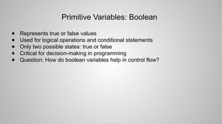 ppt understanding primitive variables in java... Understanding Variables in Computer Programming | PPTX