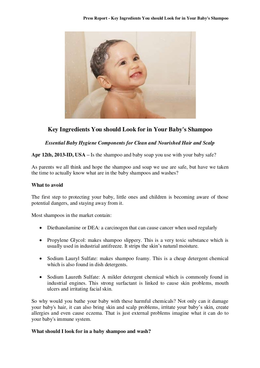 Key Ingredients You should Look for in Your Baby's Shampoo