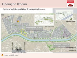 Prolongamento da Av. Chucri
Zaidan
Pontes sobre a marginal do
Rio Pinheiros
Terreno Praça São Paulo
Operação Urbana
Melhoria no Sistema Viário e Áreas Verdes Previstas
 