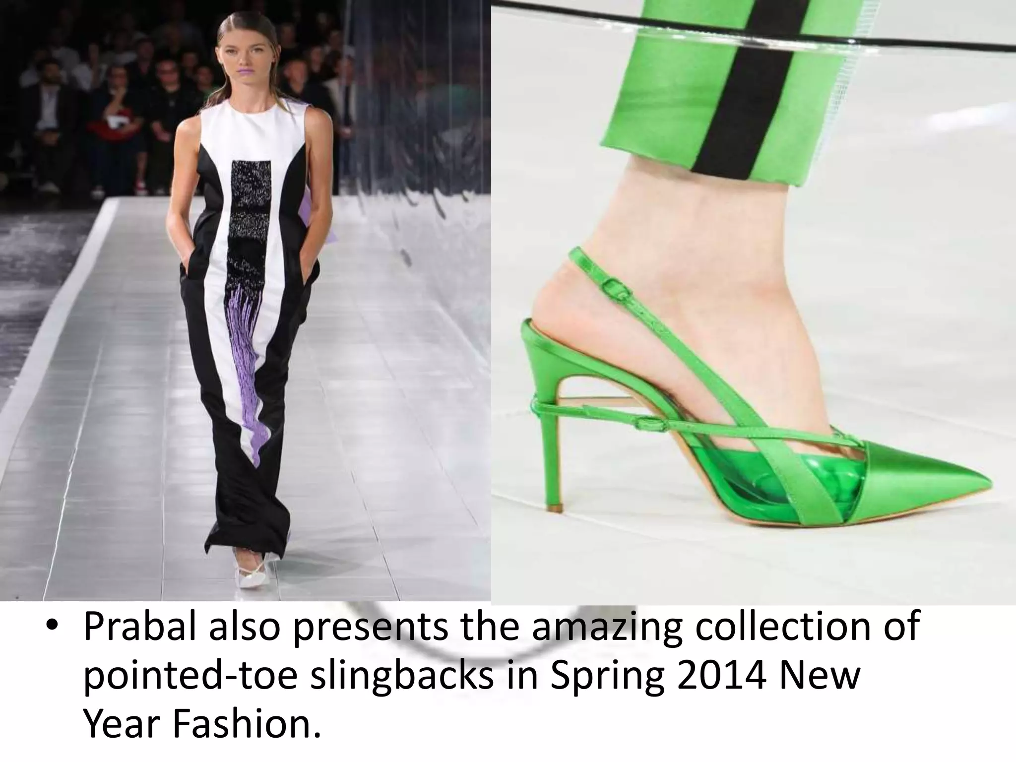 • Prabal also presents the amazing collection of
pointed-toe slingbacks in Spring 2014 New
Year Fashion.
 