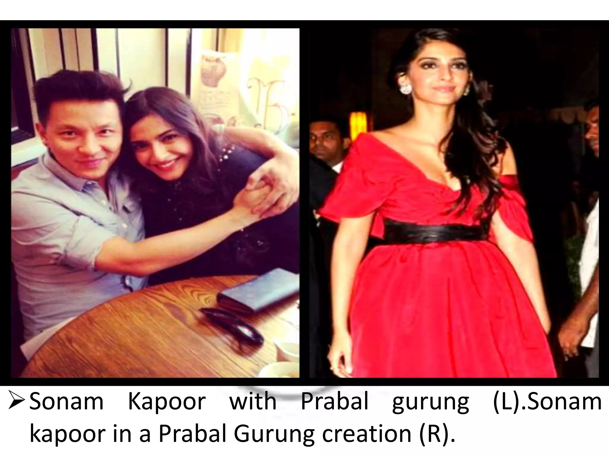 Sonam Kapoor with Prabal gurung (L).Sonam
kapoor in a Prabal Gurung creation (R).
 