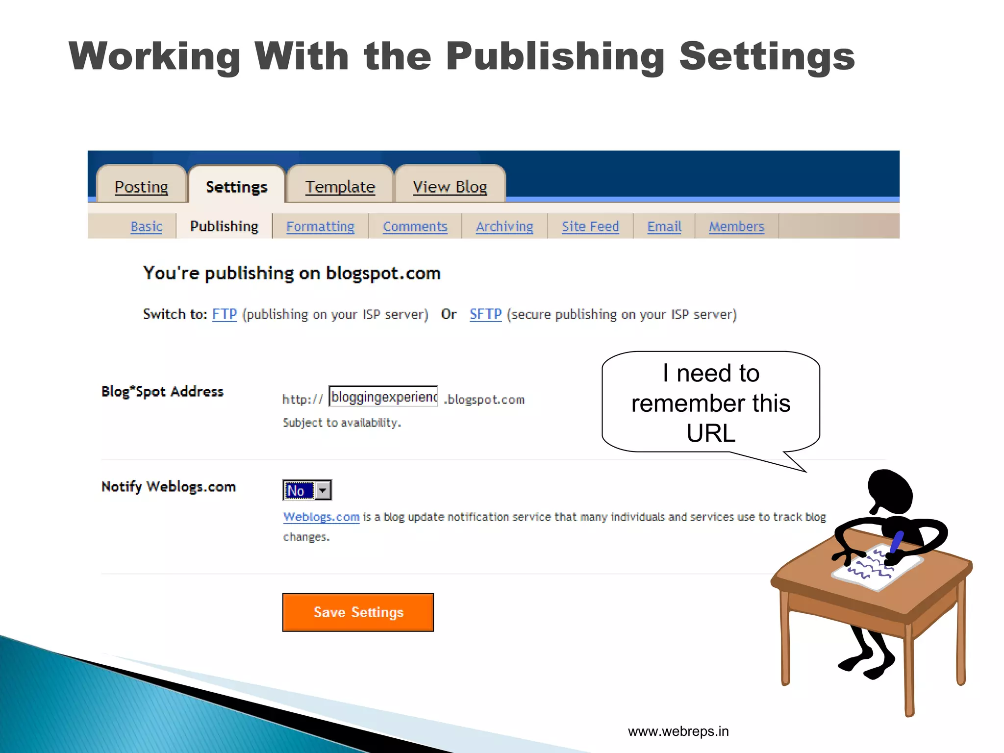 Working With the Publishing Settings I need to remember this URL www.webreps.in 