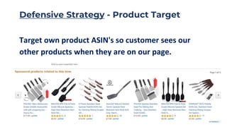 Defensive Strategy - Product Target
Target own product ASIN's so customer sees our
other products when they are on our pag...