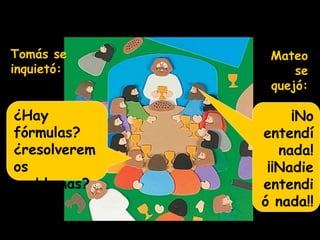 Tomás se
inquietó:
¿Hay
fórmulas?
¿resolverem
os
problemas?
Mateo
se
quejó:
¡No
entendí
nada!
¡¡Nadie
entendi
ó nada!!
 