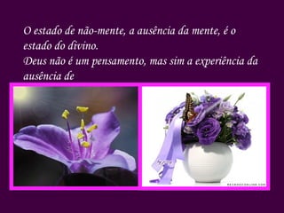 O estado de não-mente, a ausência da mente, é o estado do divino. Deus não é um pensamento, mas sim a experiência da ausência de Pensamento. 