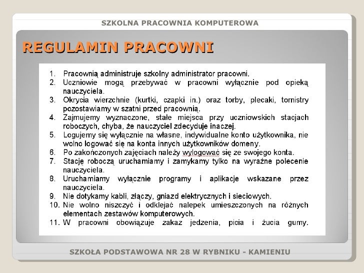 Zasady Zachowania W Pracowni Komputerowej Pracownia