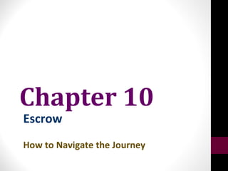 Chapter 10
Escrow
How to Navigate the Journey
 