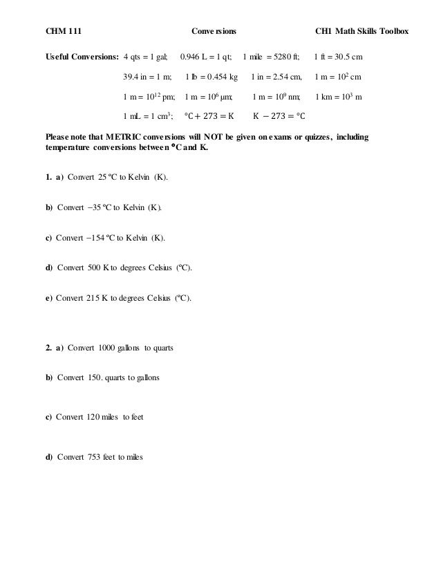 math conversion problems