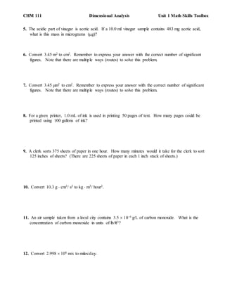 Practice Problems - Dimensional Analysis Blank | PDF Practice Problems - Dimensional Analysis Blank | PDF