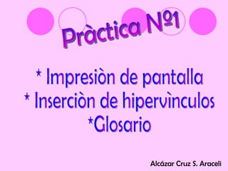 Pràctica Nº1 * Impresiòn de pantalla * Inserciòn de hipervìnculos *Glosario Alcázar Cruz S. Araceli  