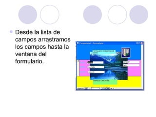Desde la lista de campos arrastramos los campos hasta la ventana del formulario. 