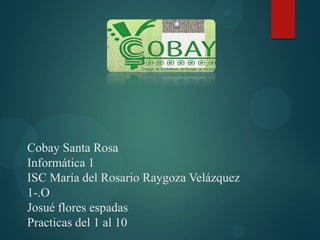 Cobay Santa Rosa
Informática 1
ISC María del Rosario Raygoza Velázquez
1-.O
Josué flores espadas
Practicas del 1 al 10

 