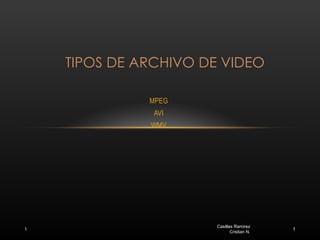 MPEG AVI WMV TIPOS DE ARCHIVO DE VIDEO Casillas Ramirez Cristian N. 1 