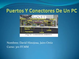 Puertos Y Conectores De Un PC Nombres: David Hinojosa, Jairo Ortiz Curso: 3ro FF.MM 