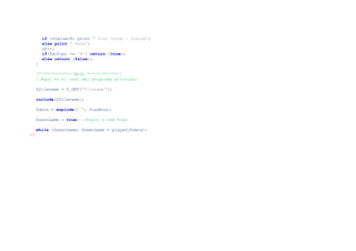 if ($value<8) print " Play Value = $value";
else print " Pass";
LF();
if($actual == '#') return (true);
else return (false);
}
/************* MAIN *************/
//Aquí va el codi del programa principal
$filename = $_GET["filename"];
include($filename);
$data = explode(" ", $cadena);
$nextGame = true; //begin a new Play
while ($nextGame) $nextGame = played($data);
?>

 