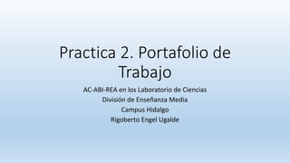 Practica 2. Portafolio de 
Trabajo 
AC-ABI-REA en los Laboratorio de Ciencias 
División de Enseñanza Media 
Campus Hidalgo 
Rigoberto Engel Ugalde 
 
