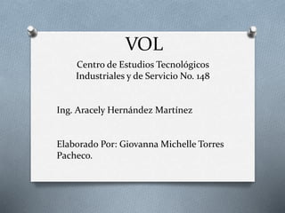 VOL
Centro de Estudios Tecnológicos
Industriales y de Servicio No. 148
Ing. Aracely Hernández Martínez
Elaborado Por: Giovanna Michelle Torres
Pacheco.
 
