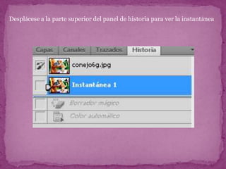 Desplácese a la parte superior del panel de historia para ver la instantánea
 