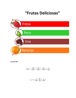 Ecuación PM
Fresa
Pera
Uva
Naranja
“Frutas Deliciosas”
 