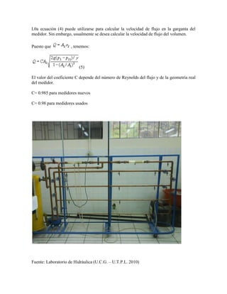 Practica de laboratorio de mecanica de fluidos