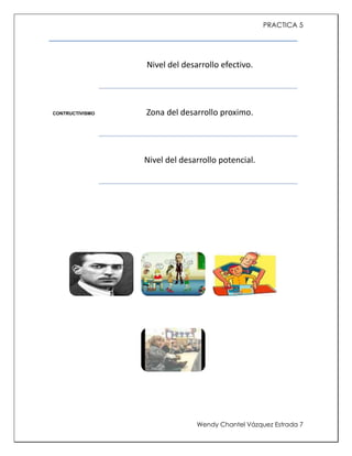 PRACTICA 5

Nivel del desarrollo efectivo.

CONTRUCTIVISMO

Zona del desarrollo proximo.

Nivel del desarrollo potencial.

Wendy Chantel Vázquez Estrada 7

 