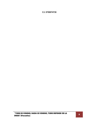 “TODO ES VENENO, NADA ES VENENO, TODO DEPENDE DE LA
DOSIS”(Paracelso)
8
C.I: 0706974730
 