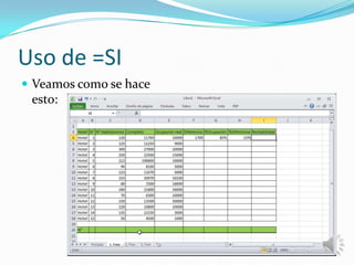 Uso de =SI
 Veamos como se hace

esto:

 