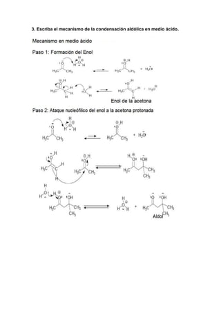 3. Escriba el mecanismo de la condensación aldólica en medio ácido.

 