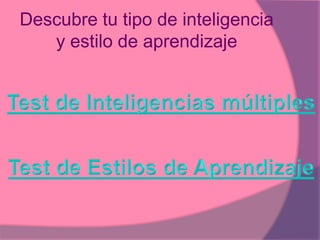 Descubre tu tipo de inteligencia y estilo de aprendizajeTest de Inteligencias múltiplesTest de Estilos de Aprendizaje