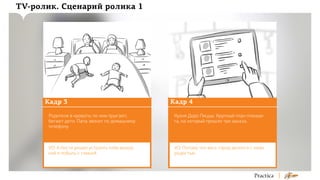 TV-ролик. Сценарий ролика 1

Кадр 3

Кадр 4

Родители в кровати, по ним прыгают,
бегают дети. Папа звонит по домашнему
телефону.

Кухня Додо Пиццы. Крупный план планшета, на который пришло три заказа.

VO: А Костя решил устроить себе выходной и побыть с семьей.

VO: Потому что весь город делится с нами
радостью.

 
