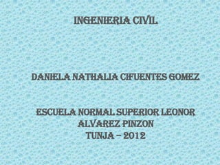 INGENIERIA CIVIL




DANIELA NATHALIA CIFUENTES GOMEZ


ESCUELA NORMAL SUPERIOR LEONOR
        ALVAREZ PINZON
         TUNJA – 2012
 