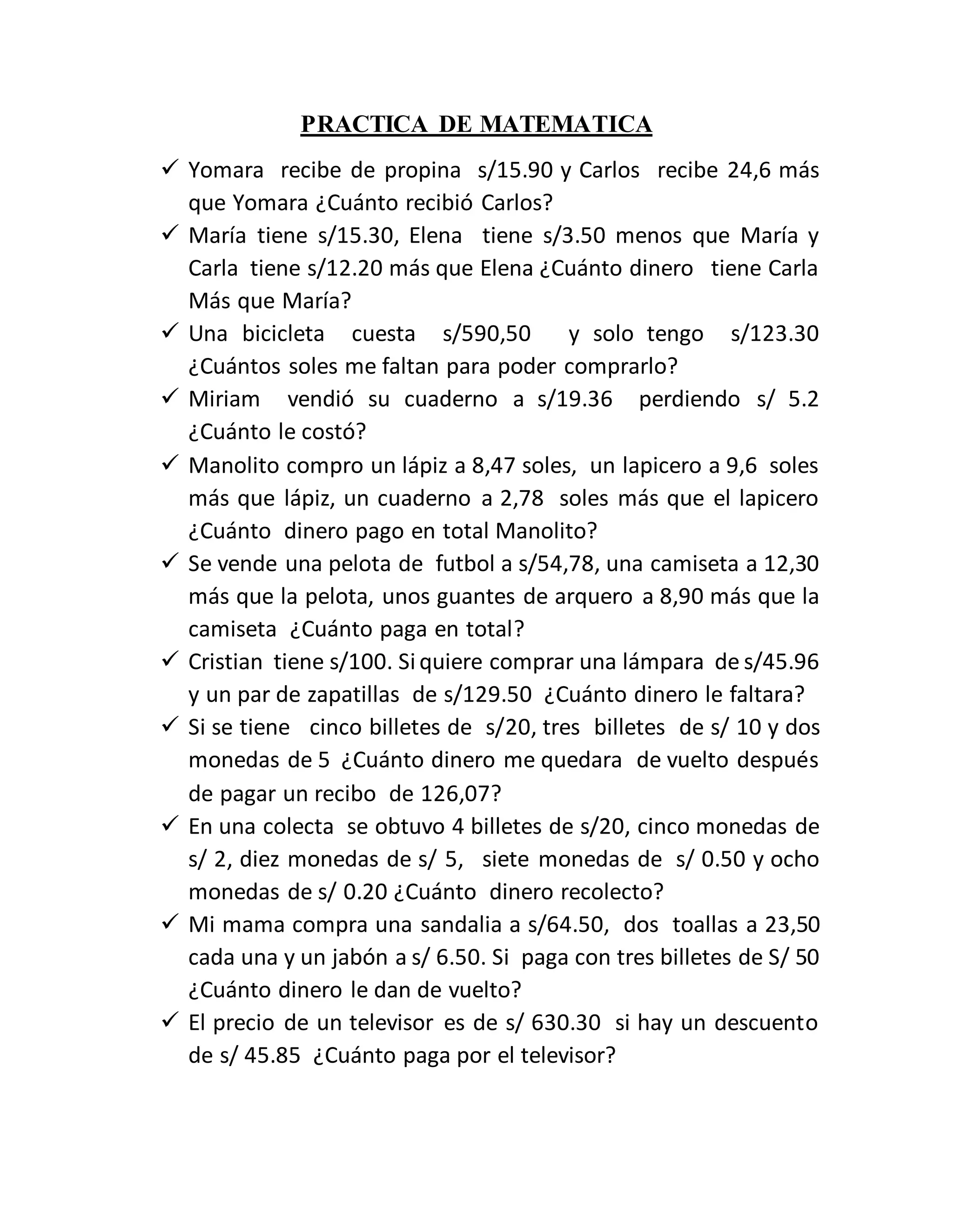 Practica de matematica | PDF