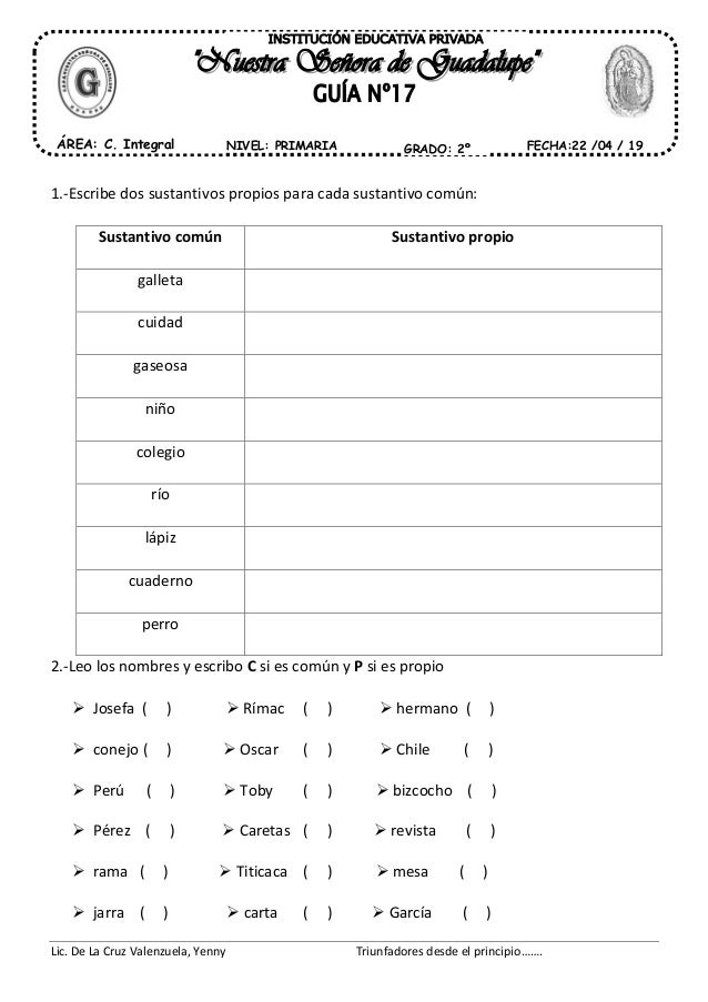 Ejercicios Clases De Sustantivos 4 Primaria