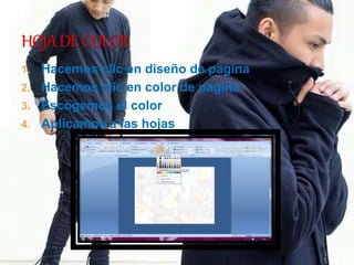 1. Hacemos clic en diseño de pagina
2. Hacemos clic en color de pagina
3. Escogemos el color
4. Aplicamos a las hojas
 